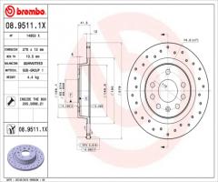 Brembo 08.9511.1x tarcza hamulc. opel vectra c  02-08 tył, cadillac bls, opel signum