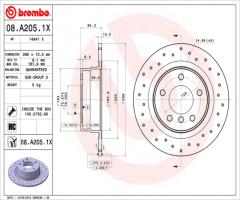 Brembo 08.a205.1x tarcza hamulc. bmw 3 e90  05- tył, bmw 1 (e81)