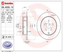 Brembo 08.a335.11 tarcza hamulc. toyota avensis  03-09 tył, toyota avensis sedan (t25)