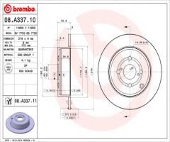 Brembo 08.a337.11 tarcza hamulc. toyota corolla  02-06 tył, toyota corolla (zze12_, nde12_, zde12_)