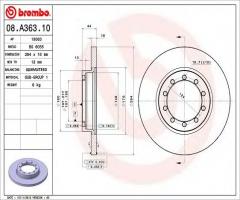 Brembo 08.a363.10 tarcza hamulc. ford transit  06- tył, ford transit autobus