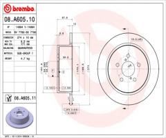 Brembo 08.a605.11 tarcza hamulc. subaru legacy iv  03-09 tył, subaru legacy iv (bl, bp)