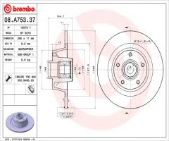 Brembo 08.a753.37 tarcza hamulc.+łożysko(zest. 1 szt) renault tył, renault megane iii coupe (dz0/1_)