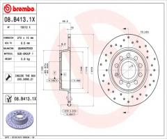 Brembo 08.b413.1x tarcza hamulc. vw golf vi  08- tył, audi a1 (8x1, 8xf), seat altea (5p1)