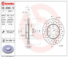 Brembo 09.3090.1x tarcza hamulc. opel astra  91-00, vectra  -95, chevrolet kalos