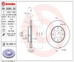 Brembo 09.3090.21 tarcza hamulc. daewoo kalos  03-, chevrolet aveo hatchback (t250, t255)