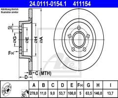 Ate 24.0111-0154 tarcza hamulcowa ford tourneo connect 02- tył, ford tourneo connect