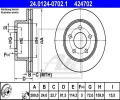 Ate 24.0124-0702 tarcza hamulcowa jeep cherokee 89-99 wen, jeep wrangler i (yj, sj_)