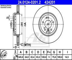 Ate 24.0124-0201 tarcza hamulcowa bmw 5 e60 03- tył, bmw 5 (e60)