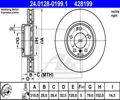 Ate 24.0128-0199 tarcza hamulcowa bmw 3 e36 m3 92-95 prawy przód, bmw 3 (e36) coupe 