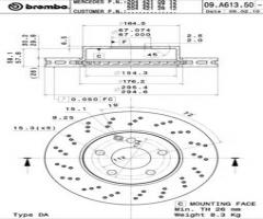 Brembo 09.a613.51 tarcza hamulc. mercedes w204 c-klasa  07-, mercedes-benz klasa c t-model (s204)
