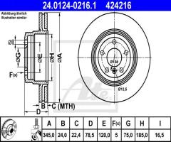 Ate 24.0124-0216 tarcza hamulcowa bmw x5 e70 07- tył, bmw x6 (e71, e72)