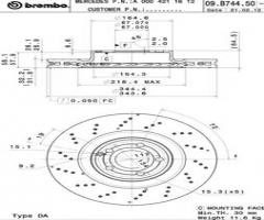Brembo 09.b744.51 tarcza hamulc. mercedes r172 slk-klasa  11- przód, mercedes-benz slk (r172)