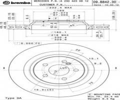 Brembo 09.b842.31 tarcza hamulc. mercedes r230 sl-klasa  03- tył, mercedes-benz sl (r230)
