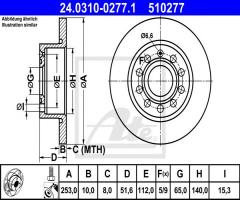 Ate 24.0310-0277 tarcza hamulcowa vw golf v 03- tył, audi a3 kabriolet (8p7), seat leon (1p1)