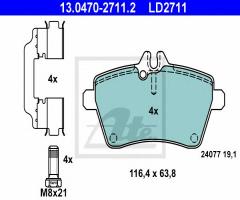 Ate 13.0470-2711 klocki hamulcowe mercedes w169 a-klasa 04- a170-a2, mercedes-benz klasa a (w169)