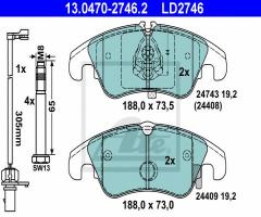 Ate 13.0470-2746 klocki hamulcowe audi a4 (b8) 07- przód, audi a5 (8t3)