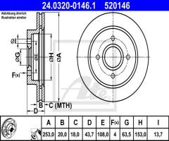 Ate 24.0320-0146 tarcza hamulcowa ford mondeo 93-00 tył. went., ford mondeo i (gbp)