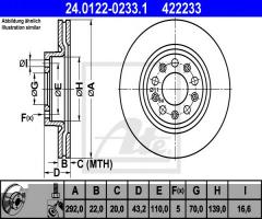 Ate 24.0122-0233 tarcza hamulcowa alfa romeo 159 05- tył, alfa romeo 159 (939)