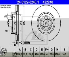 Ate 24.0122-0240 tarcza hamulcowa toyota yaris 06-, daihatsu charade