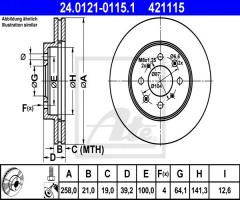 Ate 24.0121-0115 tarcza hamulcowa honda jazz 04-, honda jazz ii (gd)