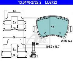 Ate 13.0470-2722 klocki hamulcowe ford s-max 06- tył, ford galaxy (wa6)