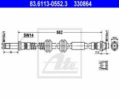 Ate 83.6113-0552 przewód hamulcowy giętki vw t5 03- przód