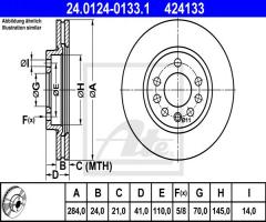 Ate 24.0124-0133 tarcza hamulcowa opel vectra a 92-95 2,5v6, opel vectra a (86_, 87_)