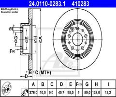 Ate 24.0110-0283 tarcza hamulcowa alfa romeo 156 02-05 tył, alfa romeo 156 (932)