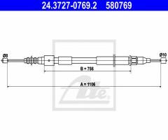 Ate 24.3727-0769 linka hamulca ręcznego opel corsa c 00-06 lewy ty, opel corsa c (f08, f68)