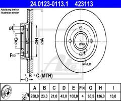 Ate 24.0123-0113 tarcza hamulcowa ford fiesta 08-, ford fiesta vi