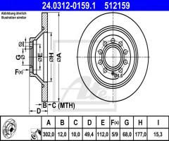 Ate 24.0312-0159 tarcza hamulcowa audi a6 04- tył, audi a6 (4f2, c6)