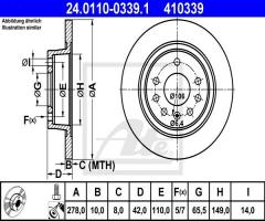 Ate 24.0110-0339 tarcza hamulcowa opel astra h 05-10 tył 2,0 turbo, opel zafira b van