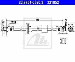 Ate 83.7751-0520 przewód hamulcowy giętki bmw x3 e83 03- przód, bmw x3 (e83)