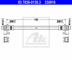 Ate 83.7836-0135 przewód hamulcowy giętki vw golf iii 91-97 tył, seat ibiza ii (6k1)