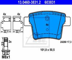 Ate 13.0460-3831 klocki hamulcowe ford mondeo iii 04-07 tył, ford mondeo iii kombi (bwy)