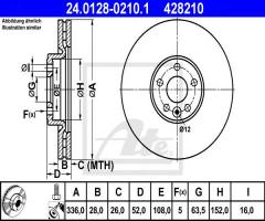 Ate 24.0128-0210 tarcza hamulcowa volvo s80 ii 06- koła 18, volvo v60