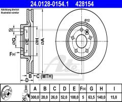 Ate 24.0128-0154 tarcza hamulcowa ford mondeo 07- przód, ford galaxy (wa6)