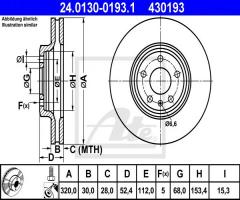 Ate 24.0130-0193 tarcza hamulcowa audi a4 07- przód, audi q5 (8r)