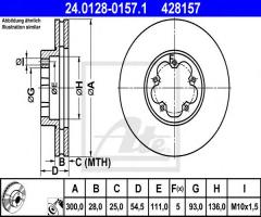 Ate 24.0128-0157 tarcza hamulcowa ford transit 06- przód, ford transit autobus