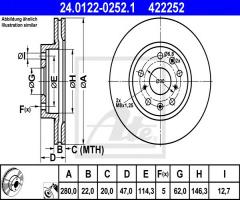 Ate 24.0122-0252 tarcza hamulcowa fiat sedici 06- przód, fiat sedici, suzuki sx4 sedan (gy)