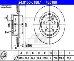 Ate 24.0130-0188 tarcza hamulcowa range rover sport 06- 4,4, land rover discovery iii (taa)