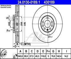 Ate 24.0130-0189 tarcza hamulcowa opel vectra c 2,8v6 turbo opc, opel vectra c, saab 9-3 (ys3f)