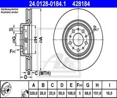 Ate 24.0128-0184 tarcza hamulcowa volvo s60 00-09, volvo s80 i (ts, xy)