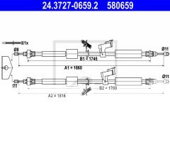 Ate 24.3727-0659 linka hamulca ręcznego ford focus ii 04-11, ford c-max (dm2)