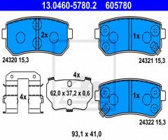 Ate 13.0460-5780 klocki hamulcowe hyundai i20 i30 accent iii kia rio ii hinten tył