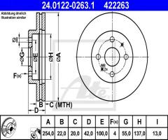 Ate 24.0122-0263 tarcza hamulcowa daihatsu sirion 07-, daihatsu sirion (m3_), subaru justy iv