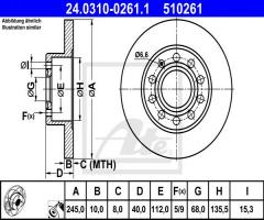 Ate 24.0310-0261 tarcza hamulcowa audi a4 00-08 tył, audi coupe (89, 8b), seat exeo (3r2)