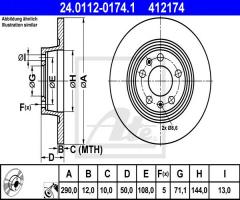 Ate 24.0112-0174 tarcza hamulcowa peugeot 407 coupe 05- tył, peugeot 407 coupe (6c_)