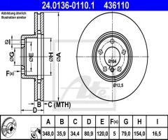 Ate 24.0136-0110 tarcza hamulcowa bmw 7 e65/e66 05-08 750, bmw 7 (e65, e66, e67)